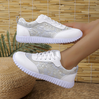 Versatile Lace-up Flat Shoes Casual Lightweight Thick-soled Running Sports Shoes Low-top Breathable Sneakers For Women